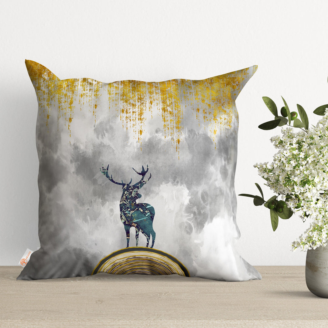 Decorative Emerald Pillow Case|Blue Leaf Pillow Cover|Deer Print Cushion Case|Housewarming Throw Pillowtop|Farmhouse Spring Trend Decor