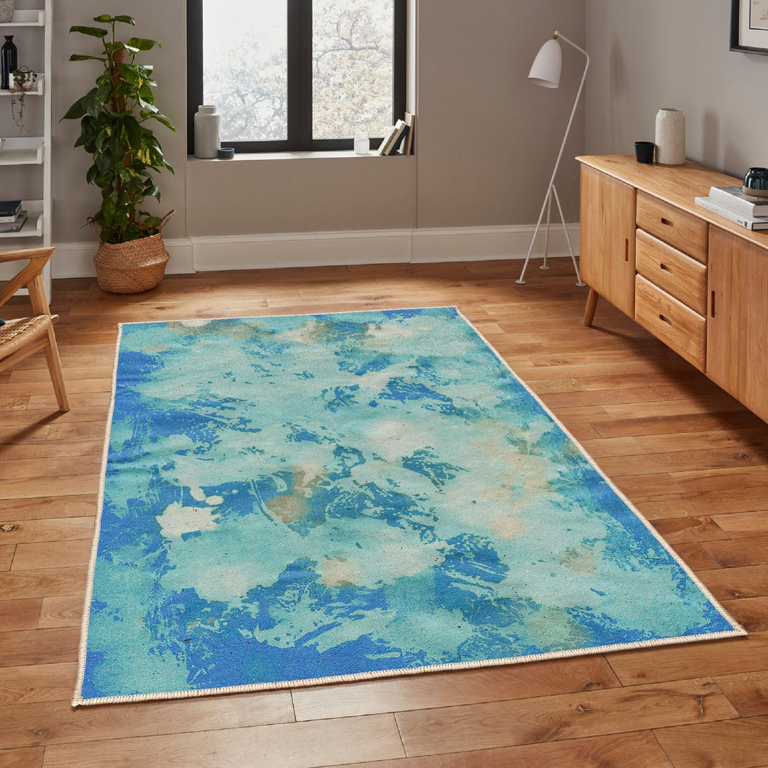 Bluish Carpet|Farmhouse Carpet|Boho Non-Slip Carpet|Modern Floor Covering|Abstract Area Rug|Cozy Machine-Washable Rug|Abstract Blue Rug