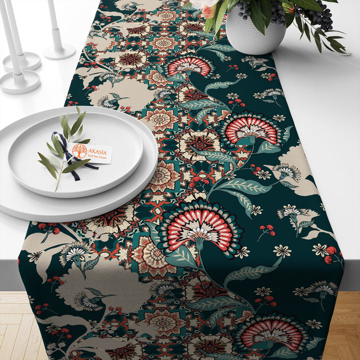 Ethnic Floral Table Runner|Ethnic Motif Decor|Authentic Table Top|Cozy Tablecloth|Farmhouse Kitchen Tablecloth|Decorative Runner