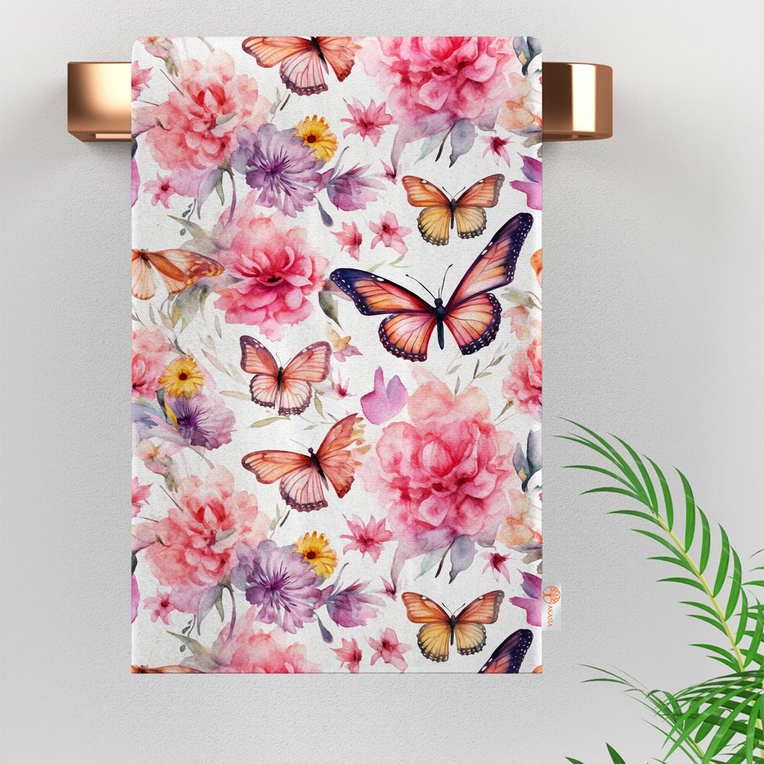 Butterfly Hand Towel|Summer Trend Dish Cloth|Decorative Tea Towel|Boho Cleaning Cloth|Colorful Dishcloth|Floral Kitchen Towel