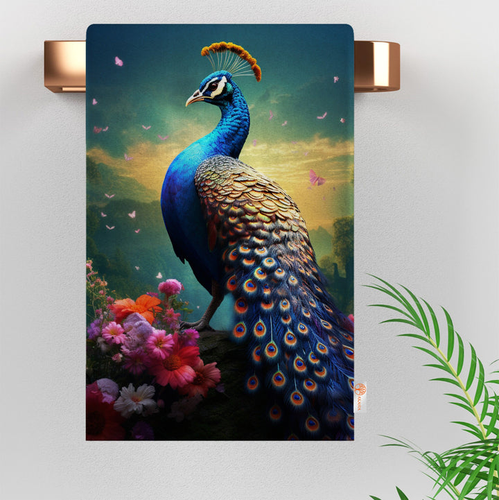 Vibrant Peacock Kitchen Towel|Floral Peacock Cleaning Cloth|Farmhouse Hand Towel|Animal Print Dish Cloth|Floral Tea Towel|Peacock Dishcloth