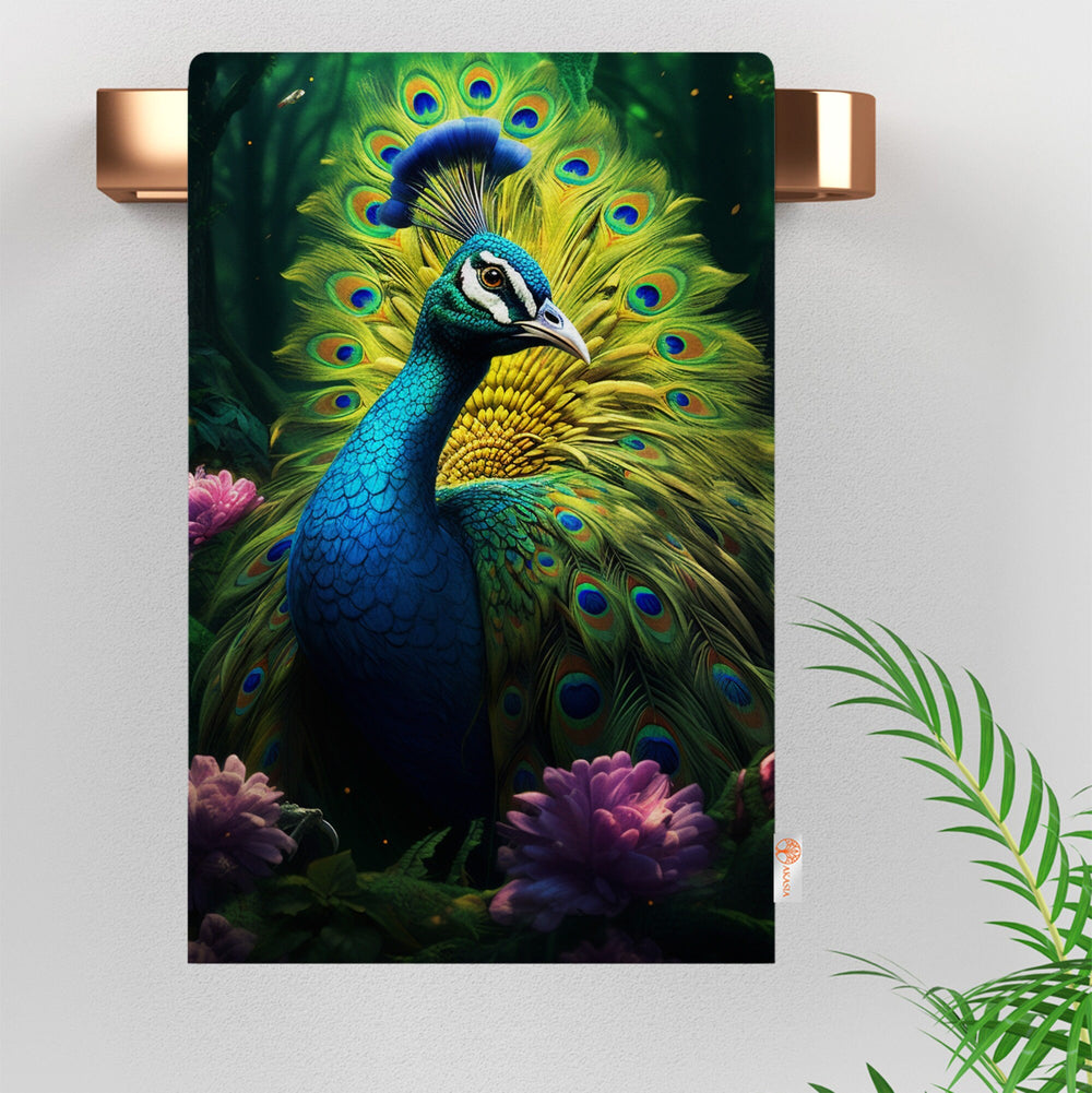 Vibrant Peacock Kitchen Towel|Floral Peacock Cleaning Cloth|Farmhouse Hand Towel|Animal Print Dish Cloth|Floral Tea Towel|Peacock Dishcloth