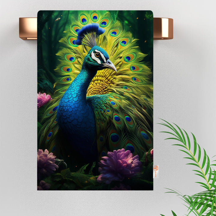 Vibrant Peacock Kitchen Towel|Floral Peacock Cleaning Cloth|Farmhouse Hand Towel|Animal Print Dish Cloth|Floral Tea Towel|Peacock Dishcloth