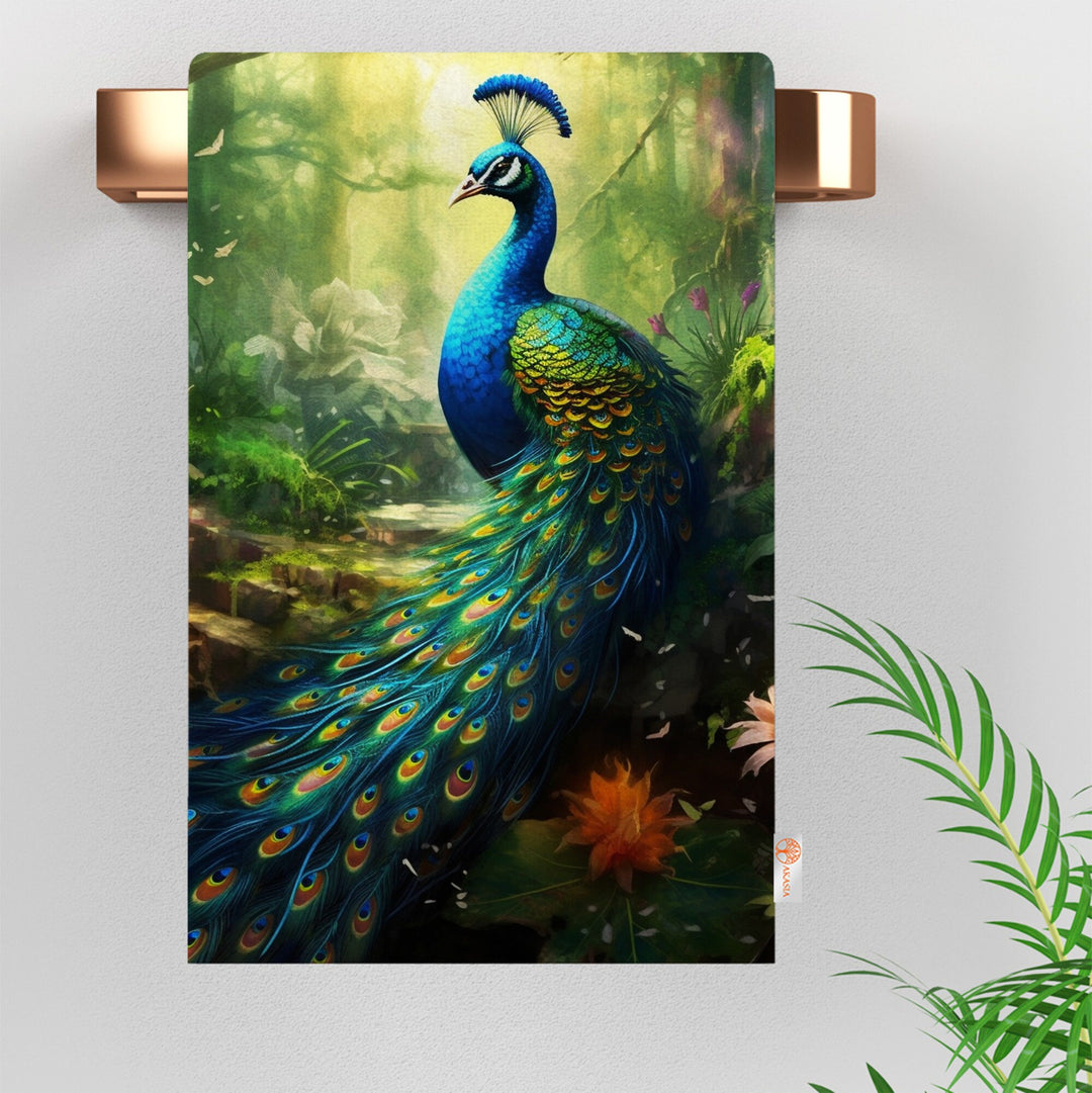 Floral Peacock Hand Towel|Vibrant Peacock Cleaning Cloth|Floral Dish Cloth|Farmhouse Tea Towel|Animal Print Dishcloth|Peacock Feather Towel