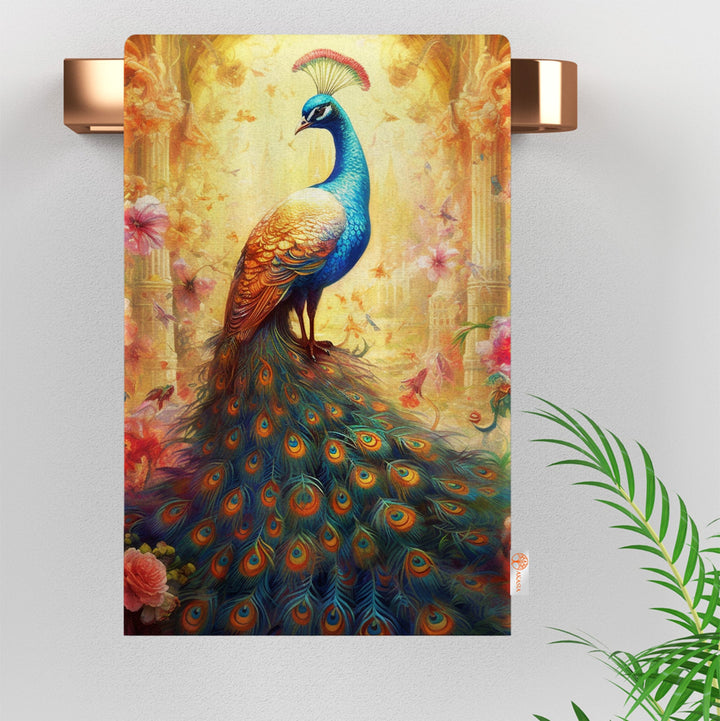 Floral Peacock Hand Towel|Vibrant Peacock Cleaning Cloth|Floral Dish Cloth|Farmhouse Tea Towel|Animal Print Dishcloth|Peacock Feather Towel