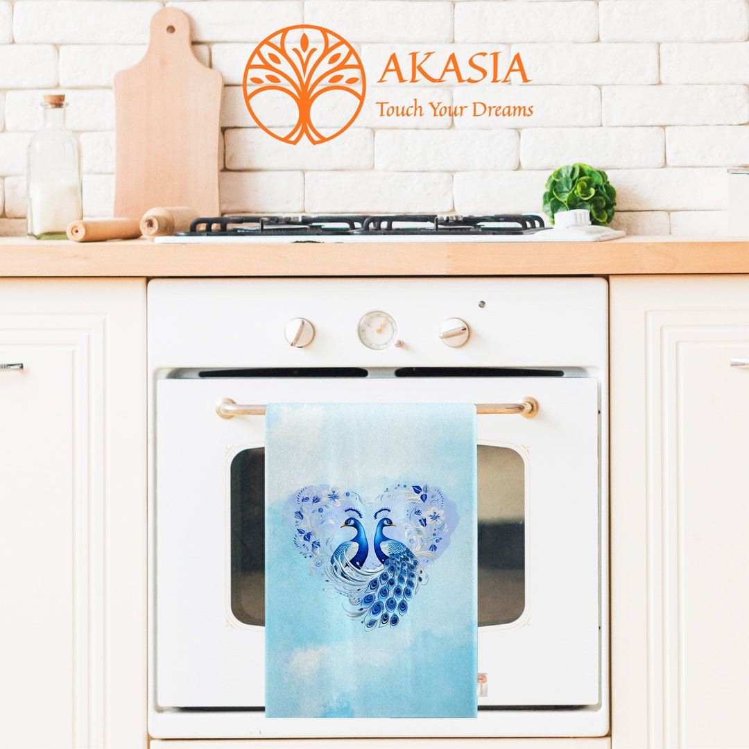 Heart Shaped Peacock Kitchen Towel|Farmhouse Dishcloth|Floral Peacock Hand Towel|Floral Dish Cloth|Animal Print Tea Towel|Colorful Tea Towel