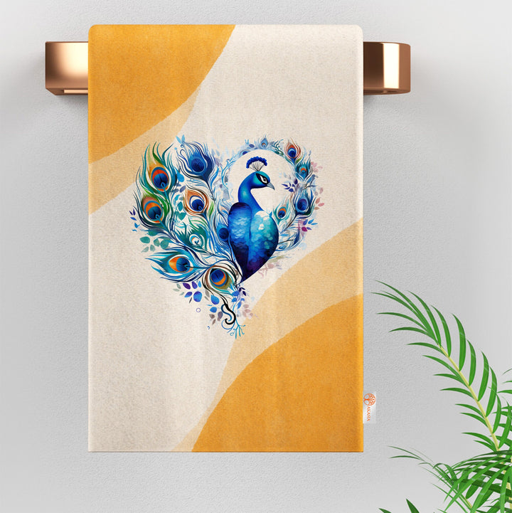 Heart Shaped Peacock Kitchen Towel|Farmhouse Dishcloth|Floral Peacock Hand Towel|Floral Dish Cloth|Animal Print Tea Towel|Colorful Tea Towel