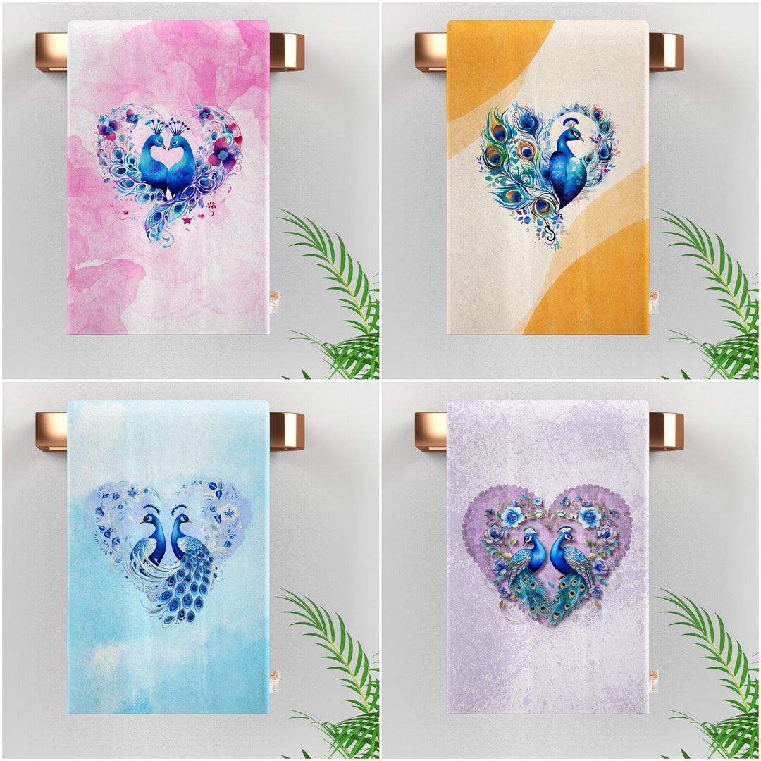 Heart Shaped Peacock Kitchen Towel|Farmhouse Dishcloth|Floral Peacock Hand Towel|Floral Dish Cloth|Animal Print Tea Towel|Colorful Tea Towel