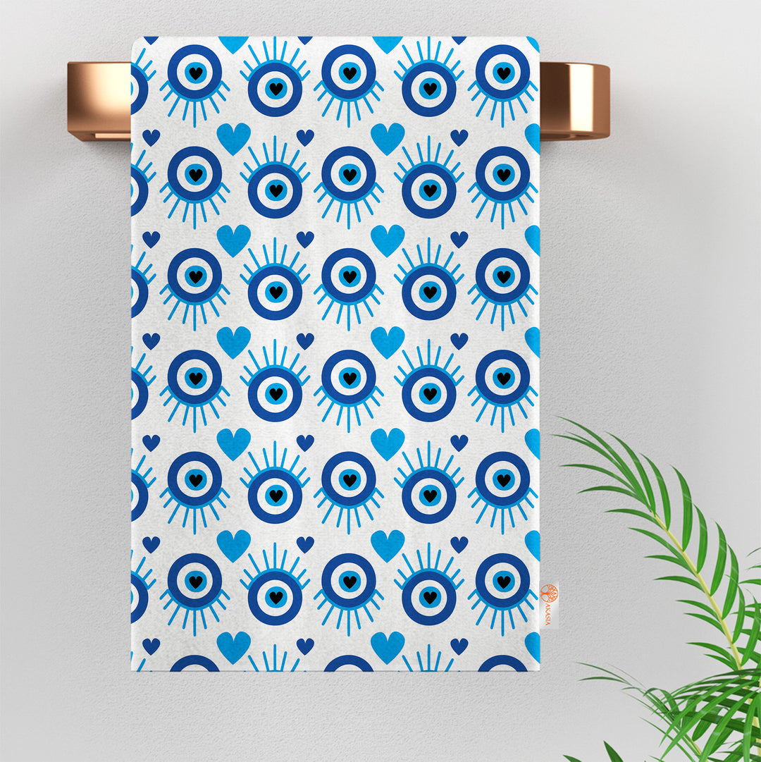 Turkish Greek Evil Eye Hand Towel|Nazar Print Dish Cloth|Boho Cleaning Cloth|Good Luck Tea Towel|Geometric Dishcloth|Ethnic Kitchen Towel