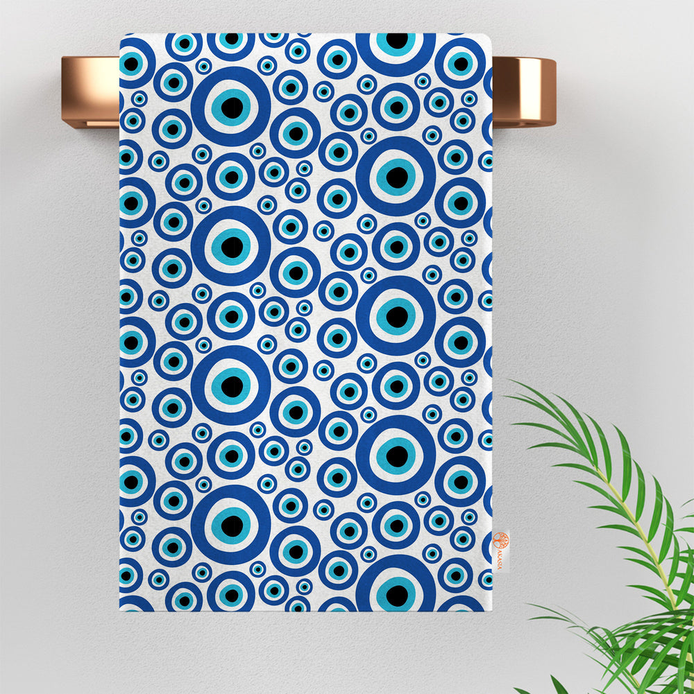 Turkish Greek Evil Eye Hand Towel|Nazar Print Dish Cloth|Boho Cleaning Cloth|Good Luck Tea Towel|Geometric Dishcloth|Ethnic Kitchen Towel