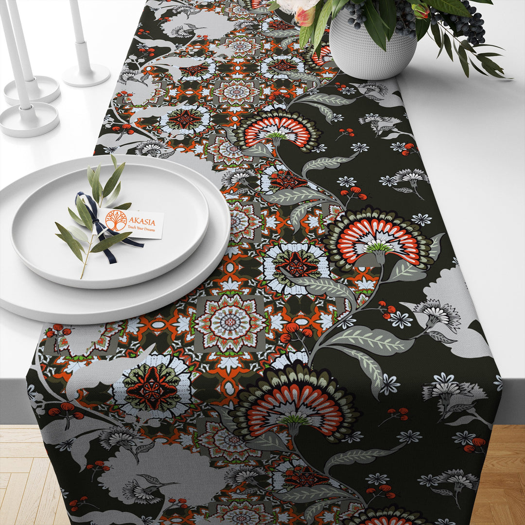 Ethnic Floral Table Runner|Ethnic Motif Decor|Authentic Table Top|Cozy Tablecloth|Farmhouse Kitchen Tablecloth|Decorative Runner