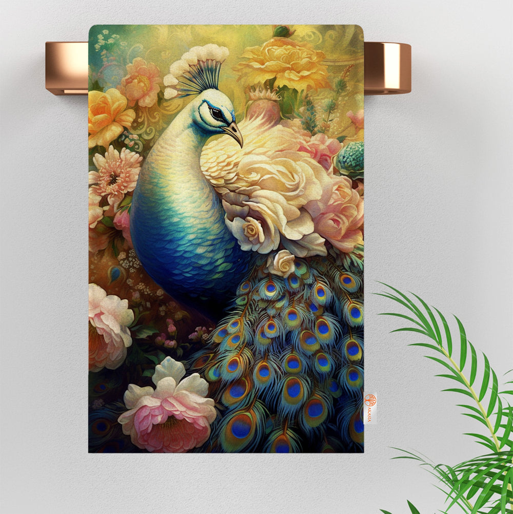 Floral Peacock Hand Towel|Vibrant Peacock Cleaning Cloth|Floral Dish Cloth|Farmhouse Tea Towel|Animal Print Dishcloth|Peacock Feather Towel