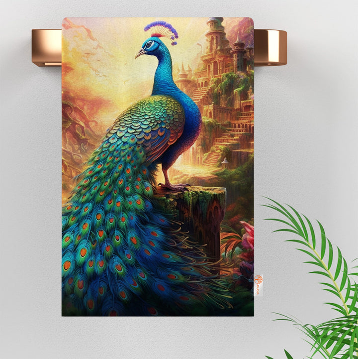 Floral Peacock Hand Towel|Vibrant Peacock Cleaning Cloth|Floral Dish Cloth|Farmhouse Tea Towel|Animal Print Dishcloth|Peacock Feather Towel