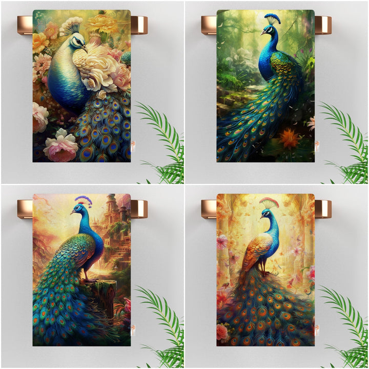 Floral Peacock Hand Towel|Vibrant Peacock Cleaning Cloth|Floral Dish Cloth|Farmhouse Tea Towel|Animal Print Dishcloth|Peacock Feather Towel