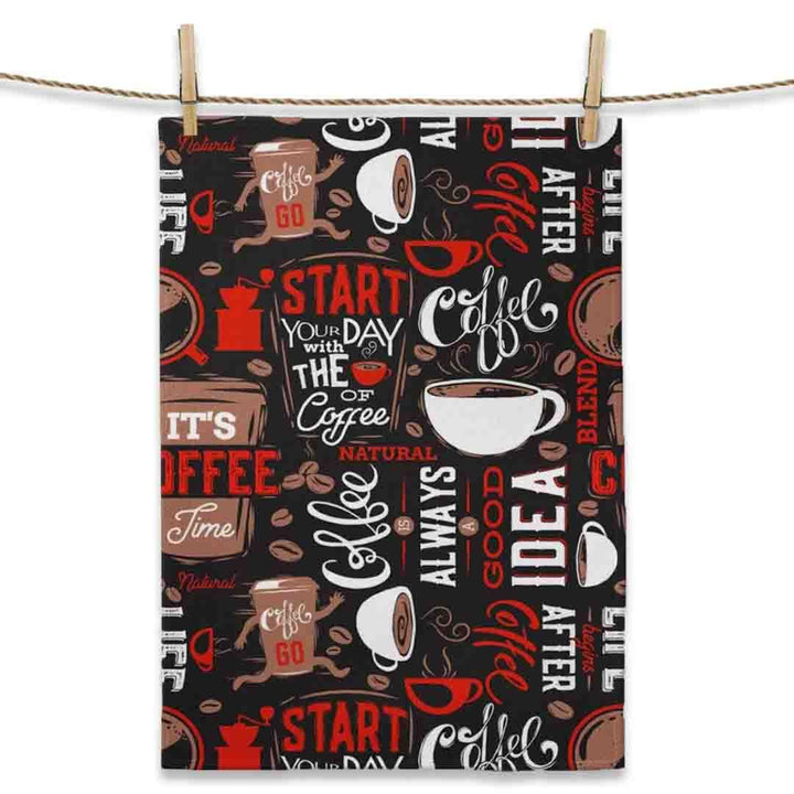 Coffee Kitchen Towel|Coffee Writings Dish Towel|Decorative Tea Towel|Housewarming Rectangle Hand Towel|Cup of Coffee Towel for Restaurants - Akasia