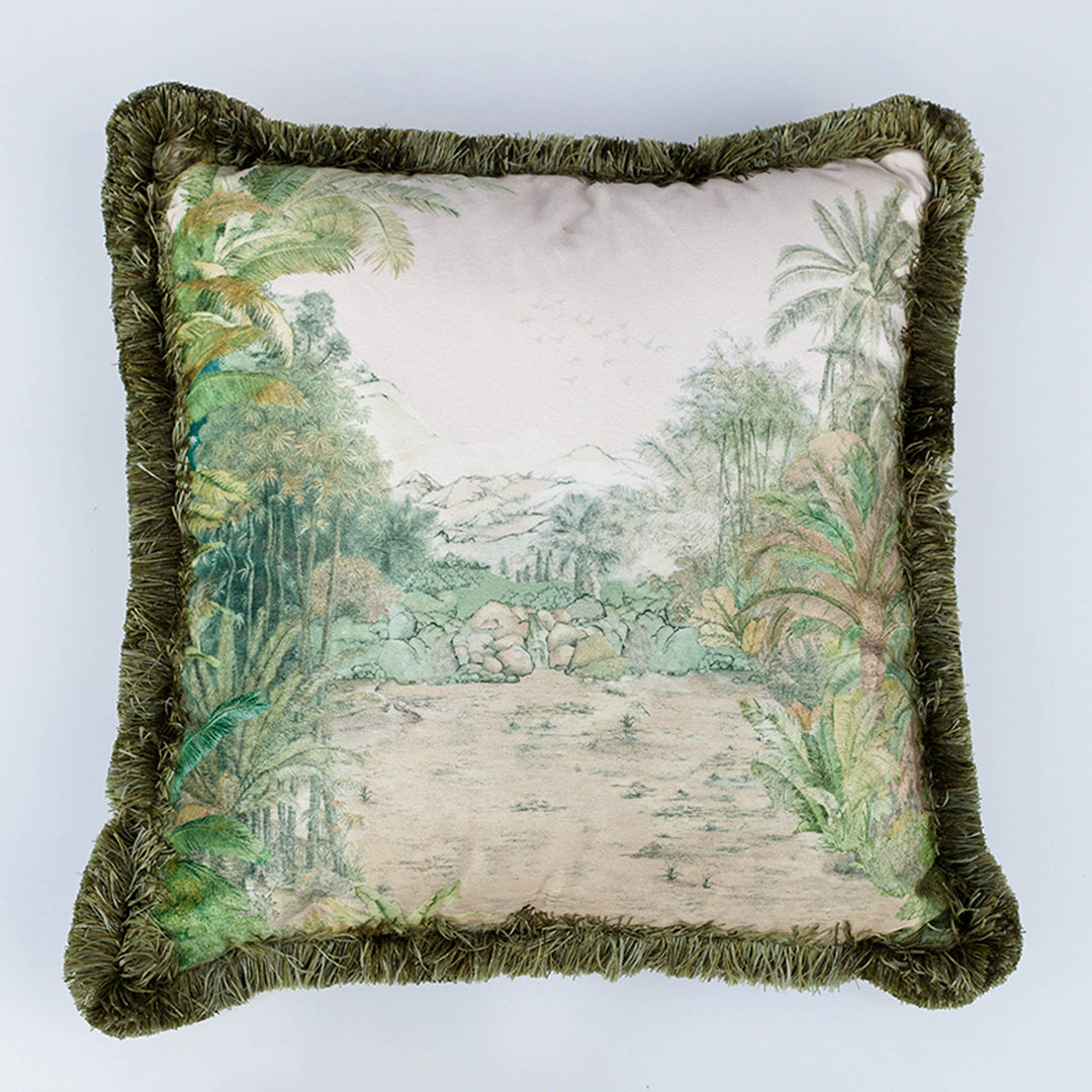 Tropical Landscape Pillow Cover with Frill