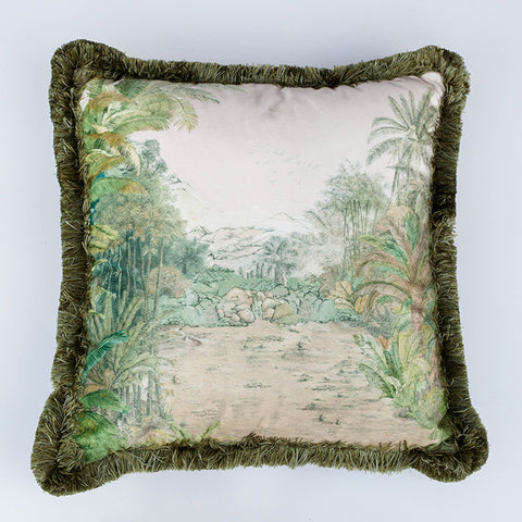 Tropical Landscape Pillow Cover with Frill