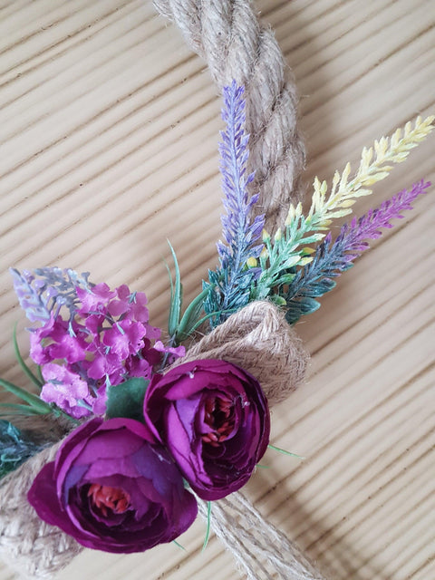 Purple Peony Jute Rope Welcome Wreath for Front Door with Lavender|Year round Door Floral Hanger|Housewarming Gift for Friend with Butterfly