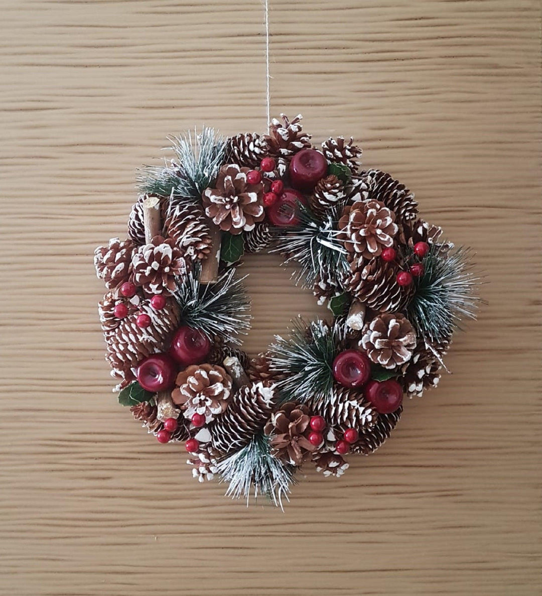 Christmas Welcome Wreath|Christmas Holiday Season Pinecone Wreath|Red Holly Berry Wreath|Year Round Front Door Wreath|Redberries Wall Decor