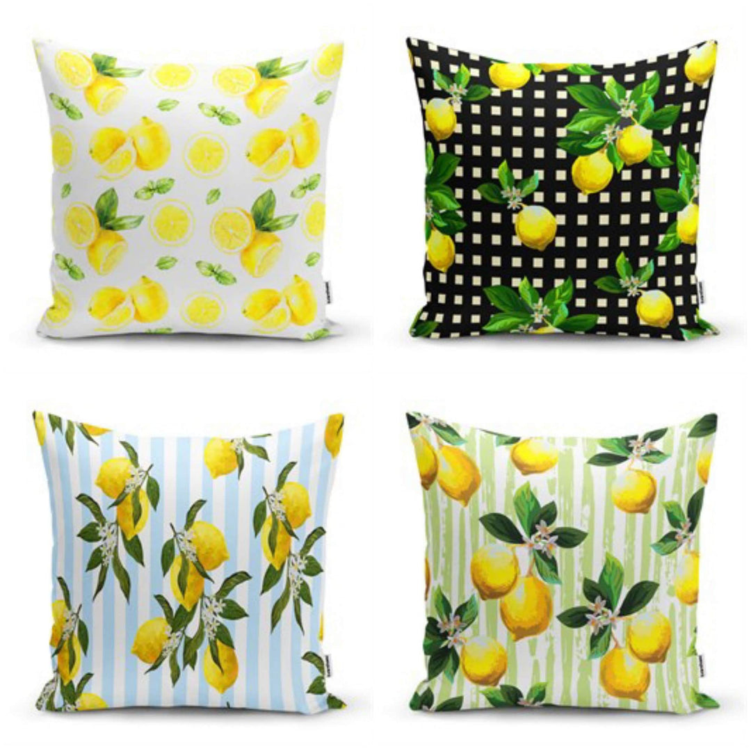 Yellow Lemons with Green Leafage Pillow Cover|Decorative Cushion Case|Home Decor Lemon|Housewarming Gift|Floral Realtor Gift|Cover Only