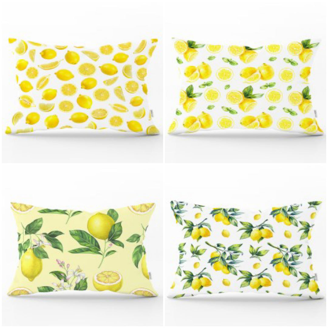 Yellow Lemons Lumbar Pillow Cover|Rectangle Cushion Case|Home Decor with Lemon|Housewarming Lemon Tree Pillow|Floral Lemon Lumbar Pillow Top