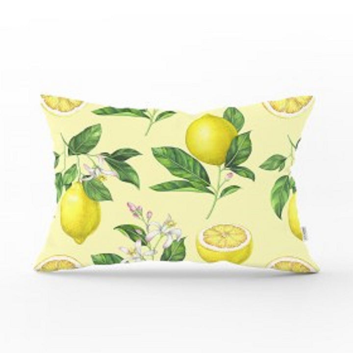 Yellow Lemons Lumbar Pillow Cover|Rectangle Cushion Case|Home Decor with Lemon|Housewarming Lemon Tree Pillow|Floral Lemon Lumbar Pillow Top