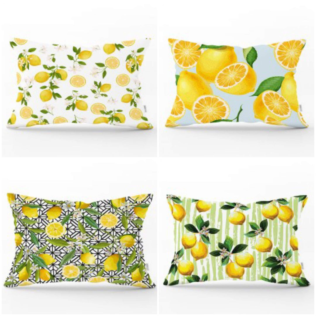 Yellow Lemons with Green Leafage Pillow Cover|Rectangle Cushion Case|Home Decor with Lemon|Housewarming Gift|Floral Realtor Gift|Cover Only