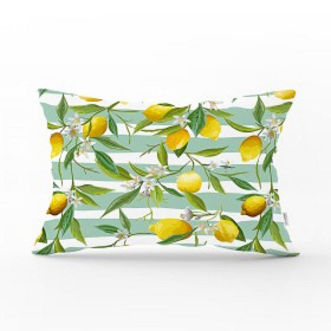 Lemon Lumbar Pillow Cover|Yellow Lemon Pillow Top|Housewarming Plaid Striped Floral Lemon Tree Decor|Rectangle Fresh Citrus Cushion Case