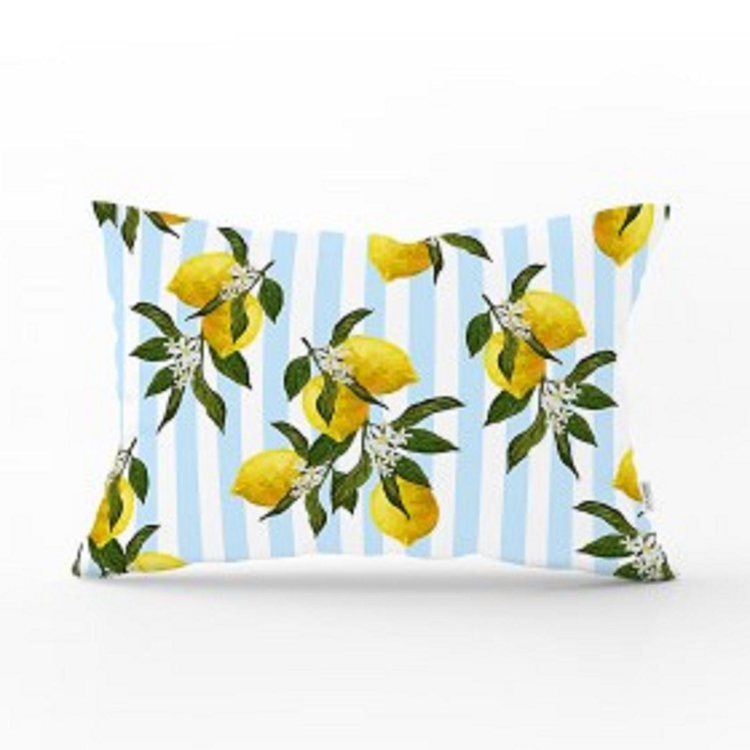 Lemon Lumbar Pillow Cover|Yellow Lemon Pillow Top|Housewarming Plaid Striped Floral Lemon Tree Decor|Rectangle Fresh Citrus Cushion Case