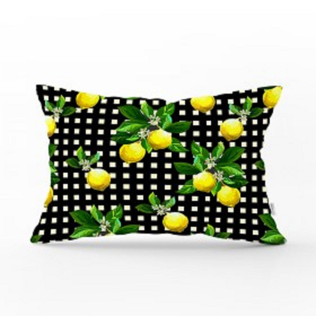 Lemon Lumbar Pillow Cover|Yellow Lemon Pillow Top|Housewarming Plaid Striped Floral Lemon Tree Decor|Rectangle Fresh Citrus Cushion Case