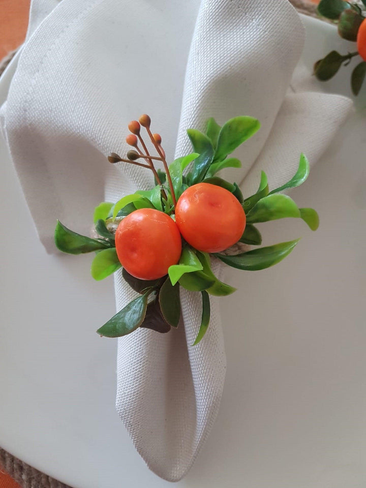 Faux Mandarin Napkin Ring|Floral Tangerine Napkin Holder|Farmhouse Table Decor|Summer Wedding Table Centerpiece|Dwarf Orange Clementine