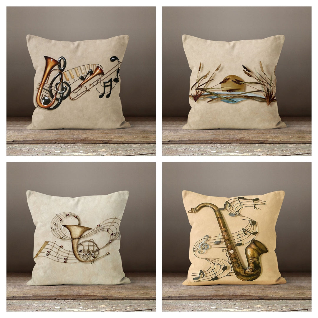 Floral Music Pillow Cover|Music Instrument Pillow Case|Musical Note Cushion Case|Decorative Pillow Case|Bedding Home Decor|Housewarming Gift