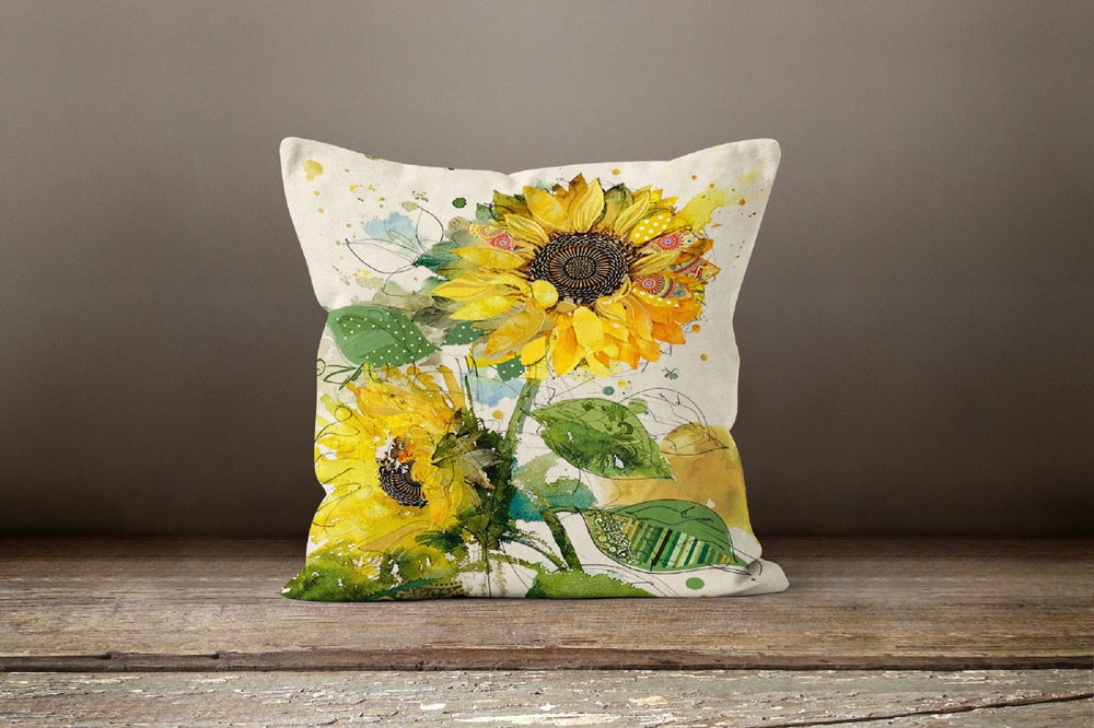 Sunflower Pillow Case|Floral Bird Pillow Cover|Yellow Sunflower Cushion Case|Decorative Pillow Case|Bedding Home Decor|Housewarming Gift