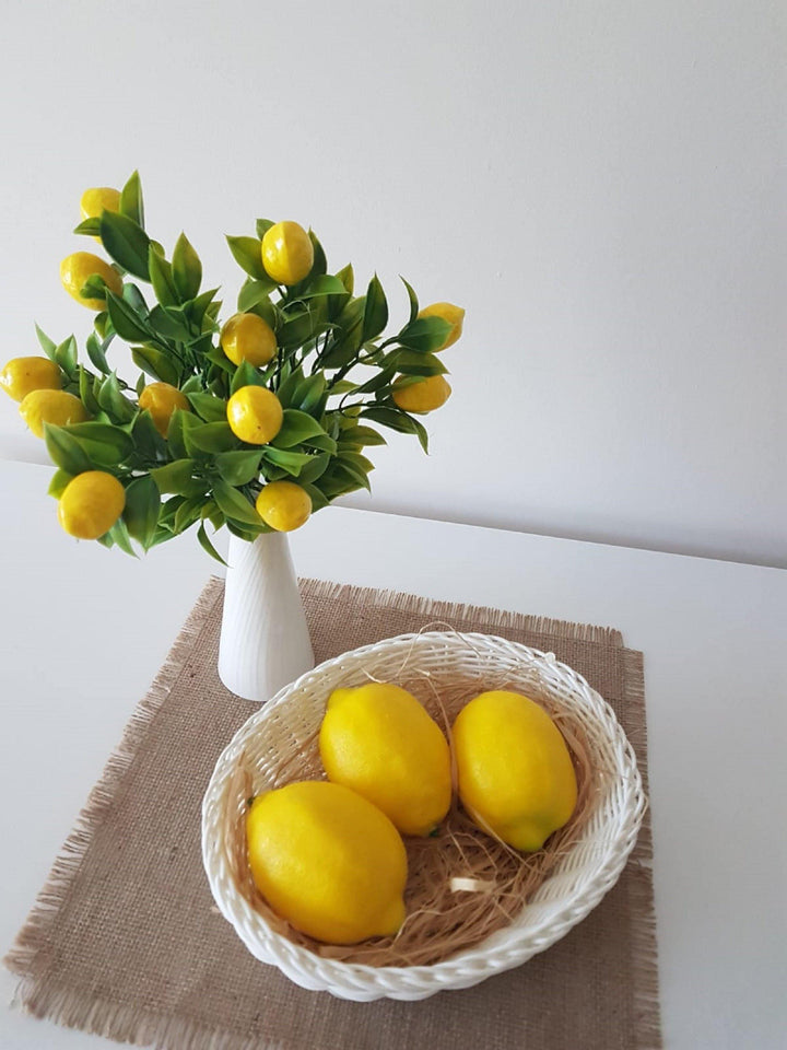 Set of Faux Lemons|Lemon Bunch and 3 Lemons|Yellow Faux Lemon Tree|Kitchen Lemon Decor|Fruit Bowl|Lemon Crafts|Wreath Supply|Jar Vase Filler - Akasia