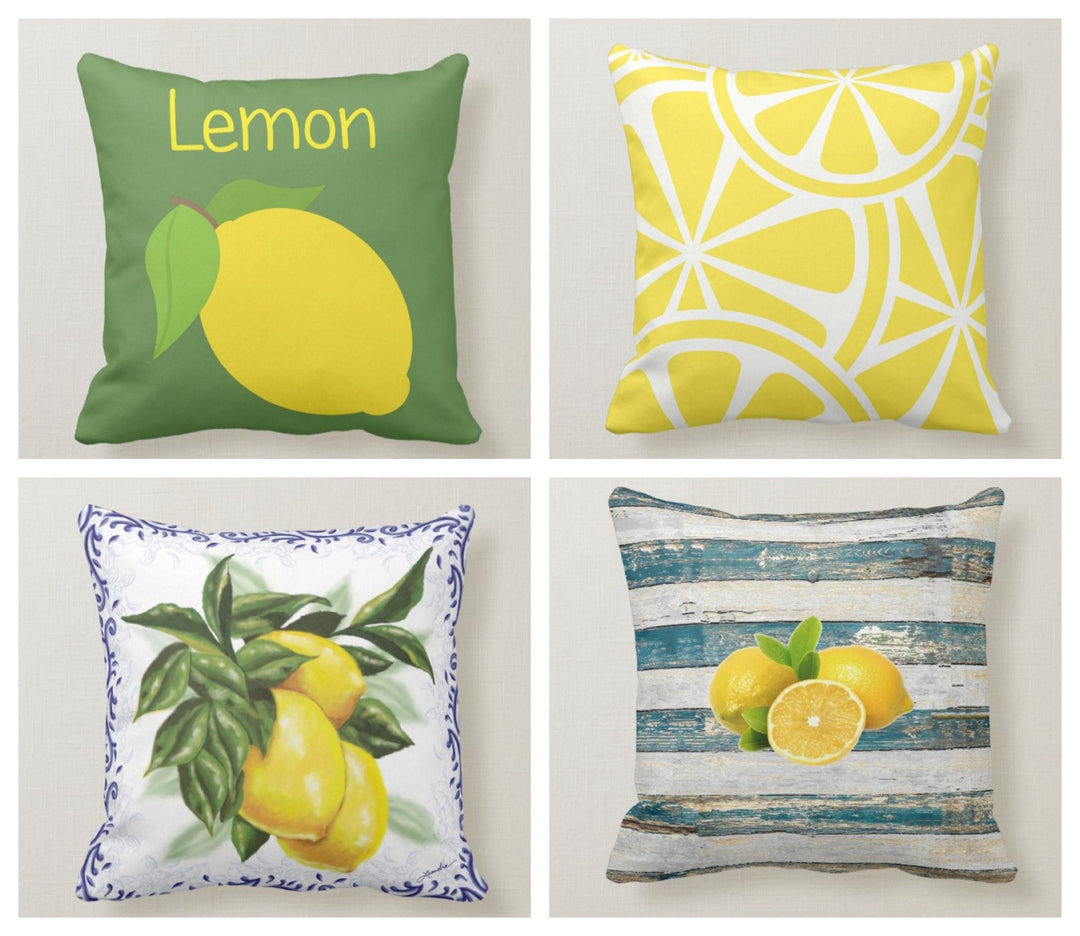 Yellow Lemons with Green Leafage Pillow Cover|Decorative Cushion Case|Home Decor with Lemon|Housewarming Gift|Floral Realtor Gift