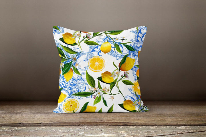 Floral Lemon Throw Pillow Case|Red Checkered Yellow Lemon Pillow Cover|Decorative Cushion Case|Housewarming Lemon Tree Plaid Pillow Case