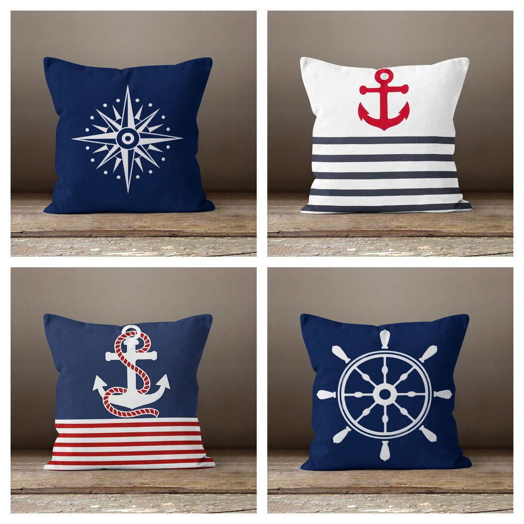 Nautical Pillow Case|Navy Marine Pillow Cover|Decorative Nautical Cushions|Anchor Throw Pillow|Red and Blue Navy Home Decor|Nautical Decor