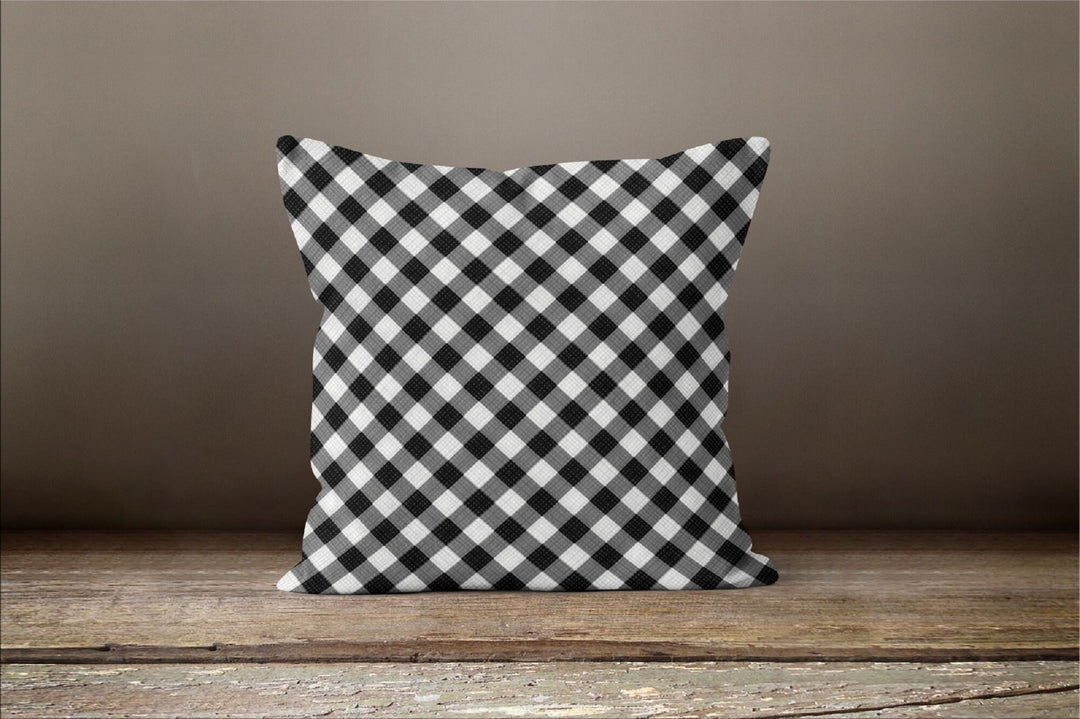 Floral Lemon Check Pillow Case|Black Gray White Checkered Pillow Cover|Decorative Cushion|Housewarming Farmhouse Buffalo Plaid Throw Pillow