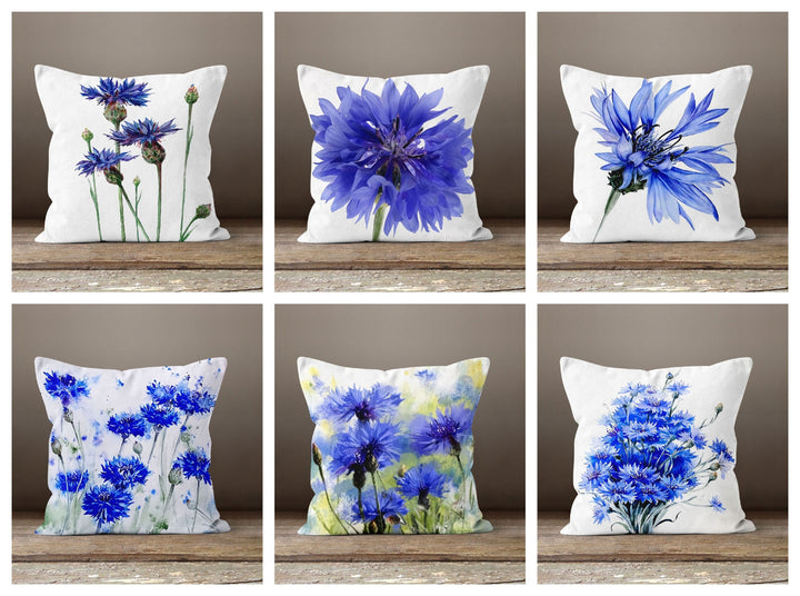 Blue Floral Pillow Cover|Floral Cushion Case|Decorative Pillow Cover|Boho Bedding Decor|Housewarming Gift|Dandelion Print Throw Pillow Case