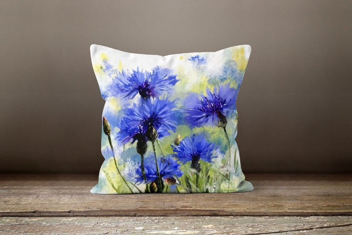 Blue Floral Pillow Cover|Floral Cushion Case|Decorative Pillow Cover|Boho Bedding Decor|Housewarming Gift|Dandelion Print Throw Pillow Case