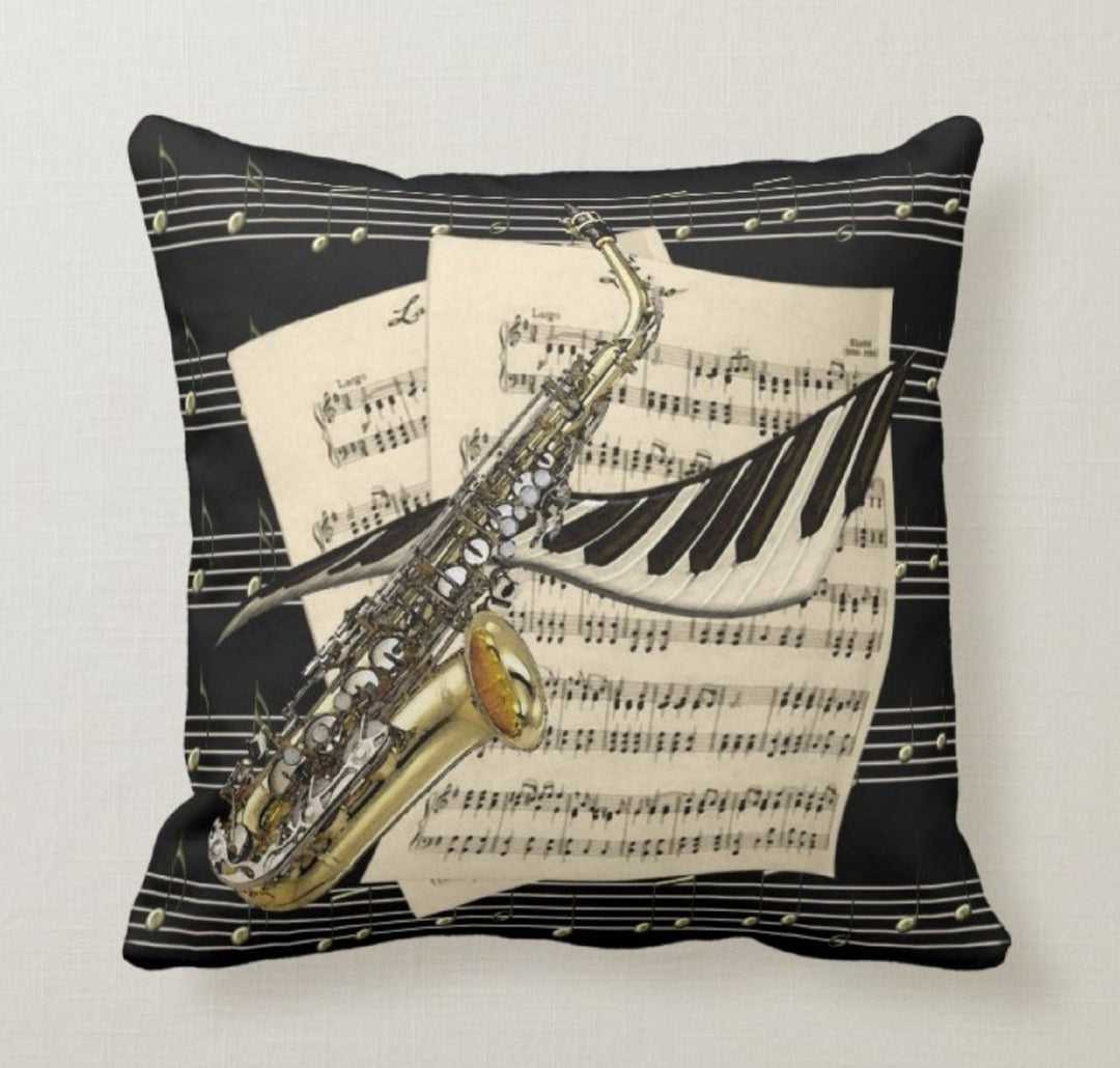 Musical Pillow Case|Music Instrument Pillow Cover|Musical Note Cushion Case|Bedding Home Decor|Decorative Housewarming Black Pillow Case