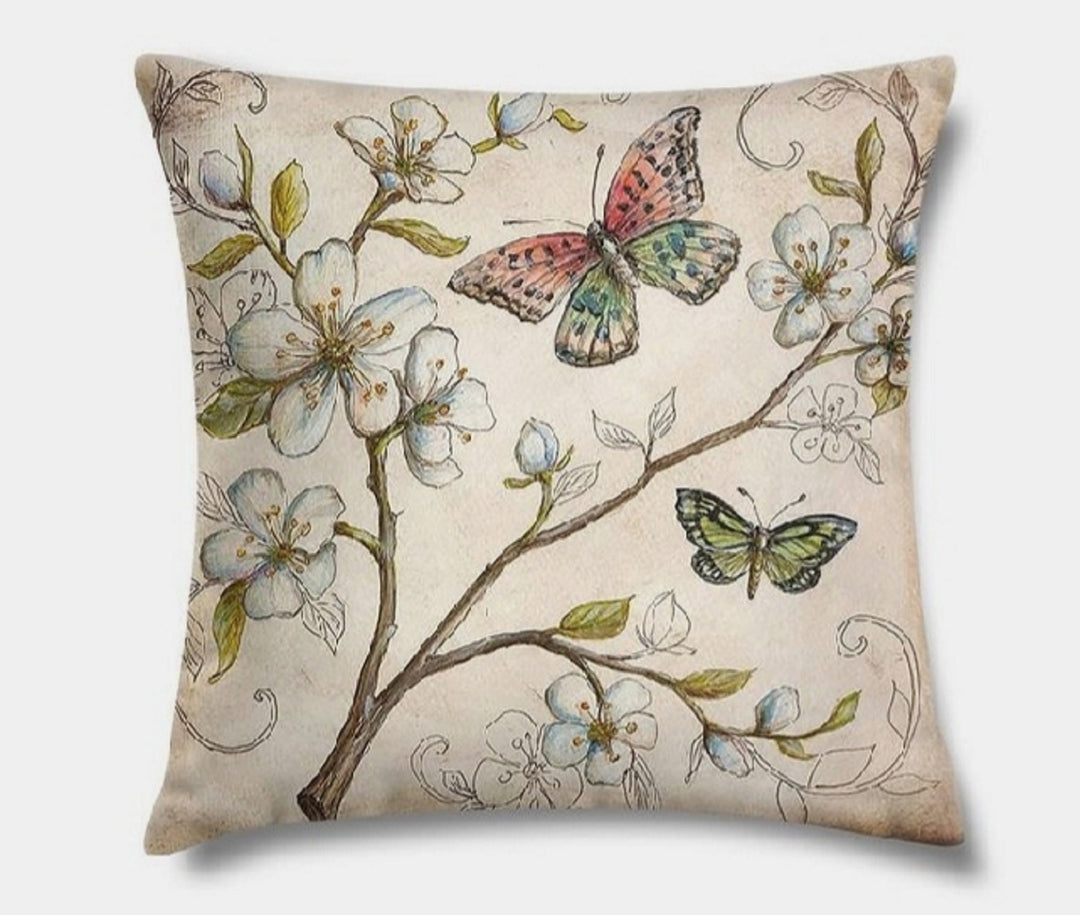 Floral Butterfly Pillow Case|Floral Tree Pillow Cover|Decorative Cushion Case|Housewarming Pillow|Farmhouse Porch Cushion Cover|Summer Trend