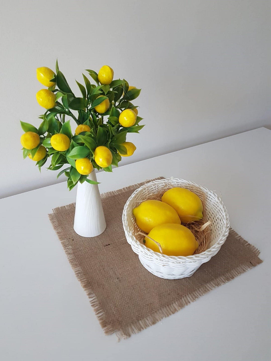 Set of Faux Lemons|Lemon Bunch and 3 Lemons|Yellow Faux Lemon Tree|Kitchen Lemon Decor|Fruit Bowl|Lemon Crafts|Wreath Supply|Jar Vase Filler - Akasia