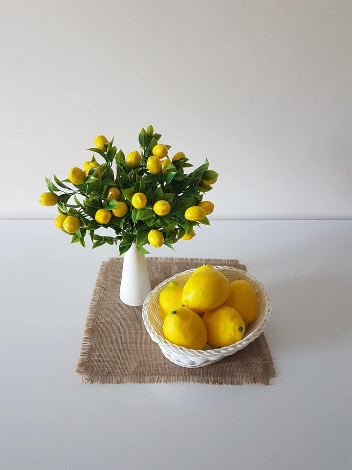 Set of Faux Lemons|Lemon Bunch and 3 Lemons|Yellow Faux Lemon Tree|Kitchen Lemon Decor|Fruit Bowl|Lemon Crafts|Wreath Supply|Jar Vase Filler - Akasia