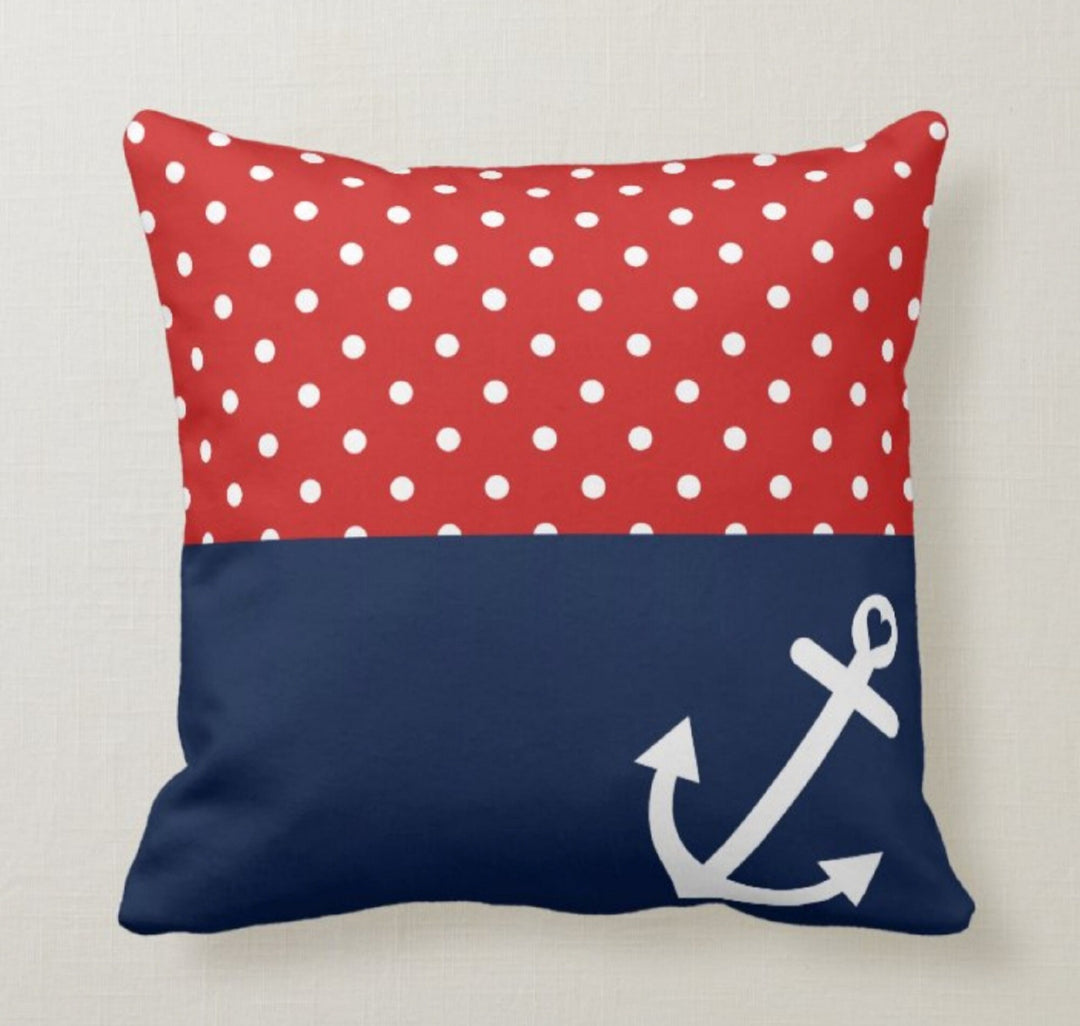 Nautical Pillow Case|Navy Marine Pillow Cover|Decorative Beach Cushions|Anchor Throw Pillow|Red, Blue and Turquoise Navy Beach Home Decor