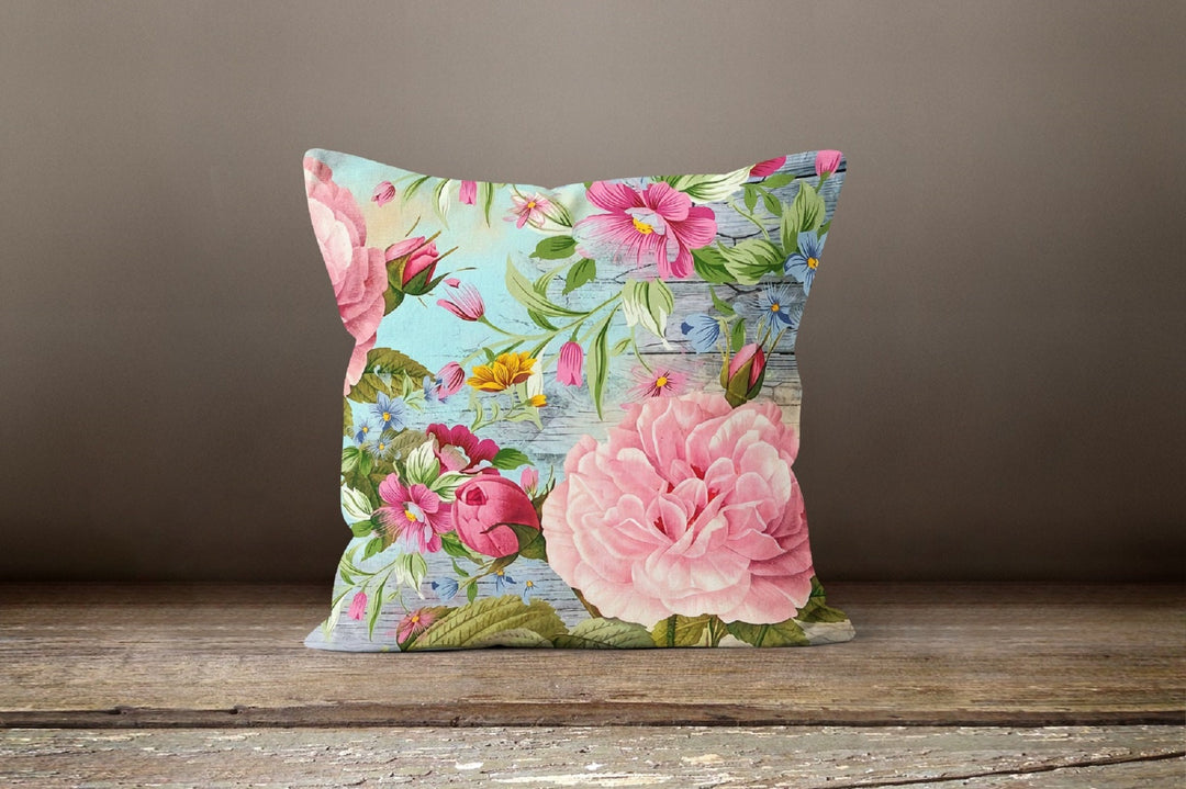 Pink Floral Pillow Cover|Red Rose Cushion Case|Decorative Throw Pillow Case|Pink Rose Home Decor|Housewarming Cushion Cover|Porch Pillow Top