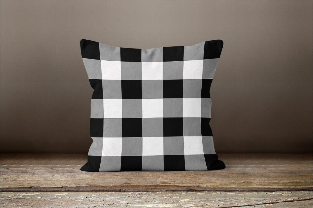 Floral Lemon Check Pillow Case|Black Gray White Checkered Pillow Cover|Decorative Cushion|Housewarming Farmhouse Buffalo Plaid Throw Pillow