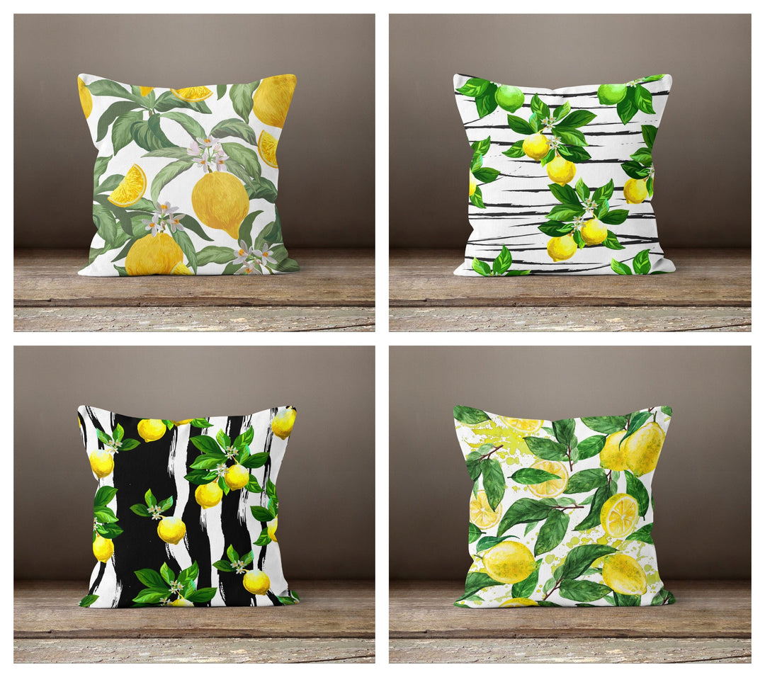 Lemon Throw Pillow Case|Yellow Lemon Cushion Cover|Decorative Floral Lemon Tree Home Decor|Housewarming Farmhouse Style Fresh Citrus Pillow