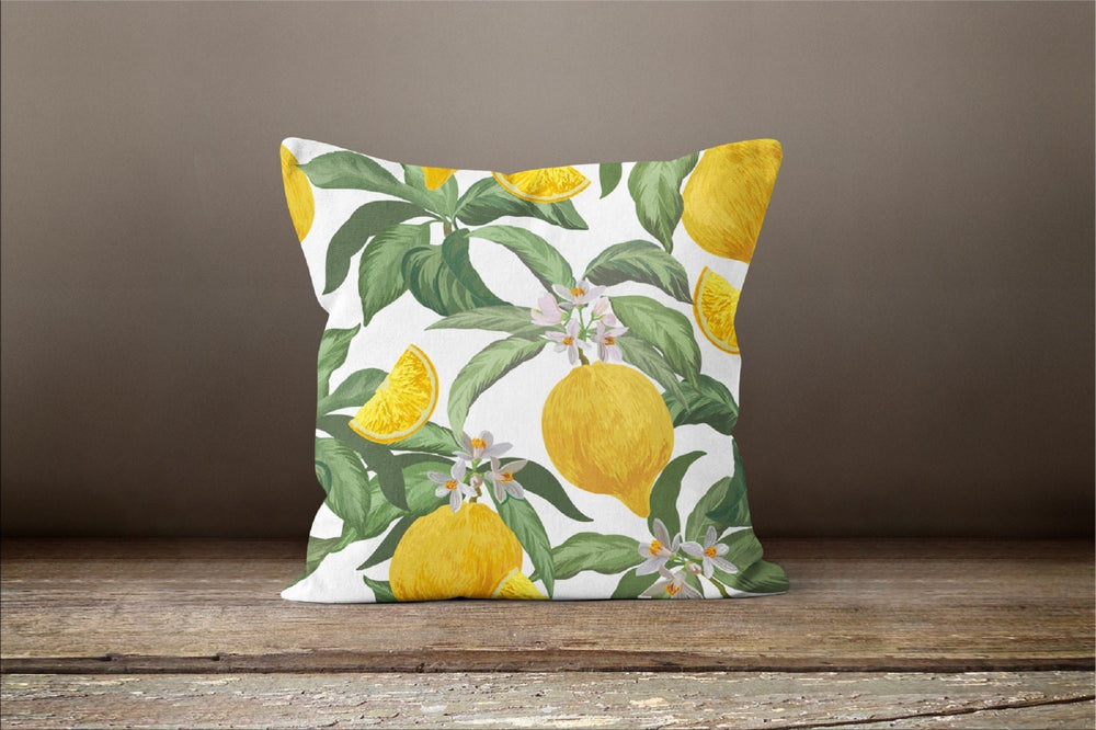 Lemon Throw Pillow Case|Yellow Lemon Cushion Cover|Decorative Floral Lemon Tree Home Decor|Housewarming Farmhouse Style Fresh Citrus Pillow