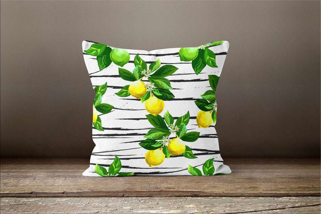 Lemon Throw Pillow Case|Yellow Lemon Cushion Cover|Decorative Floral Lemon Tree Home Decor|Housewarming Farmhouse Style Fresh Citrus Pillow